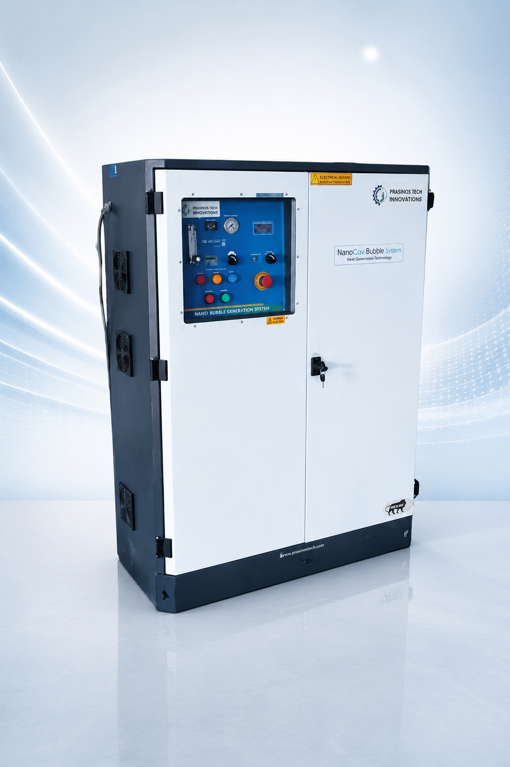 Advanced hydrodynamic cavitation system with nanobubbles flowing through stainless steel industrial equipment